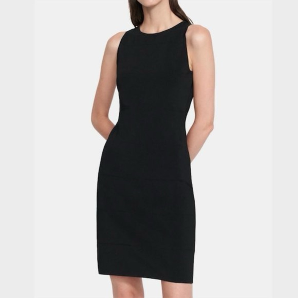 Theory Pointelle Dress In Black Stretch Knit Size P New